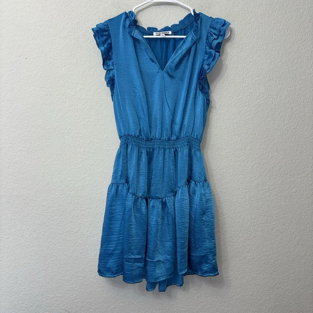 Steve Madden Prairie Dreams Satin Mini Dress Size Small S Blue